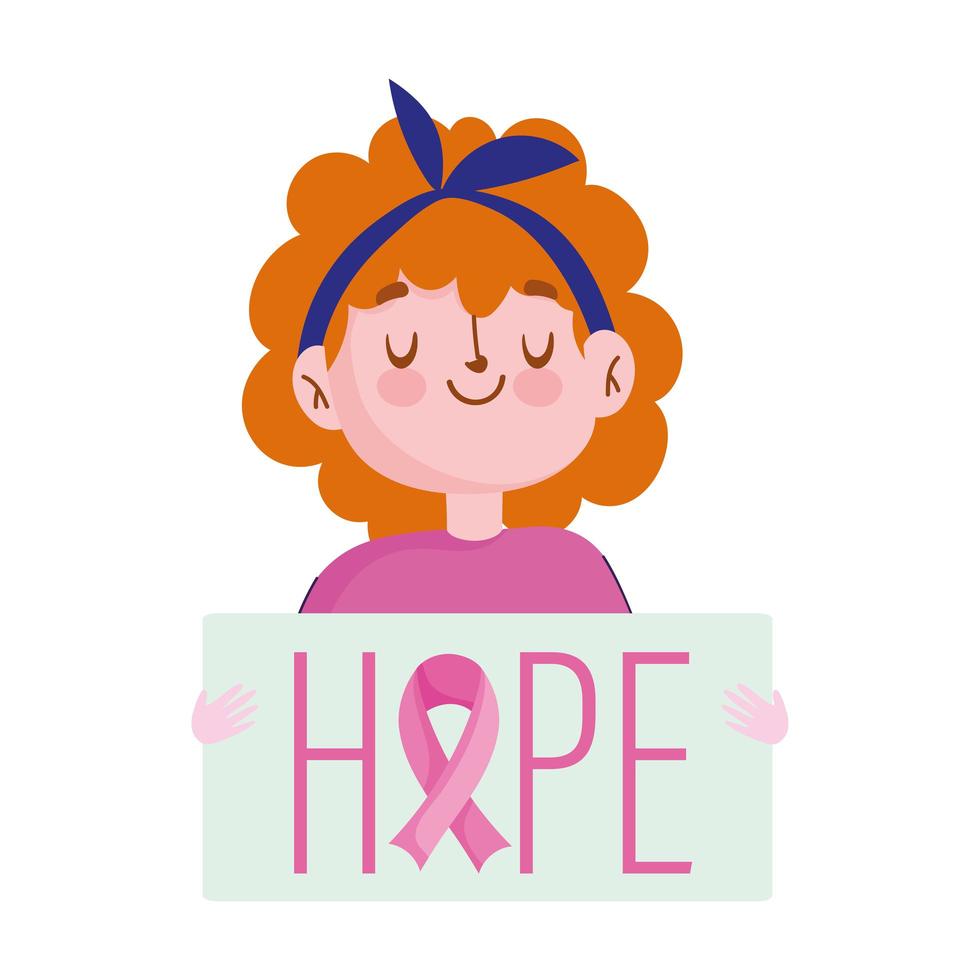 breast cancer awareness month girl with hope inspirational placard vector