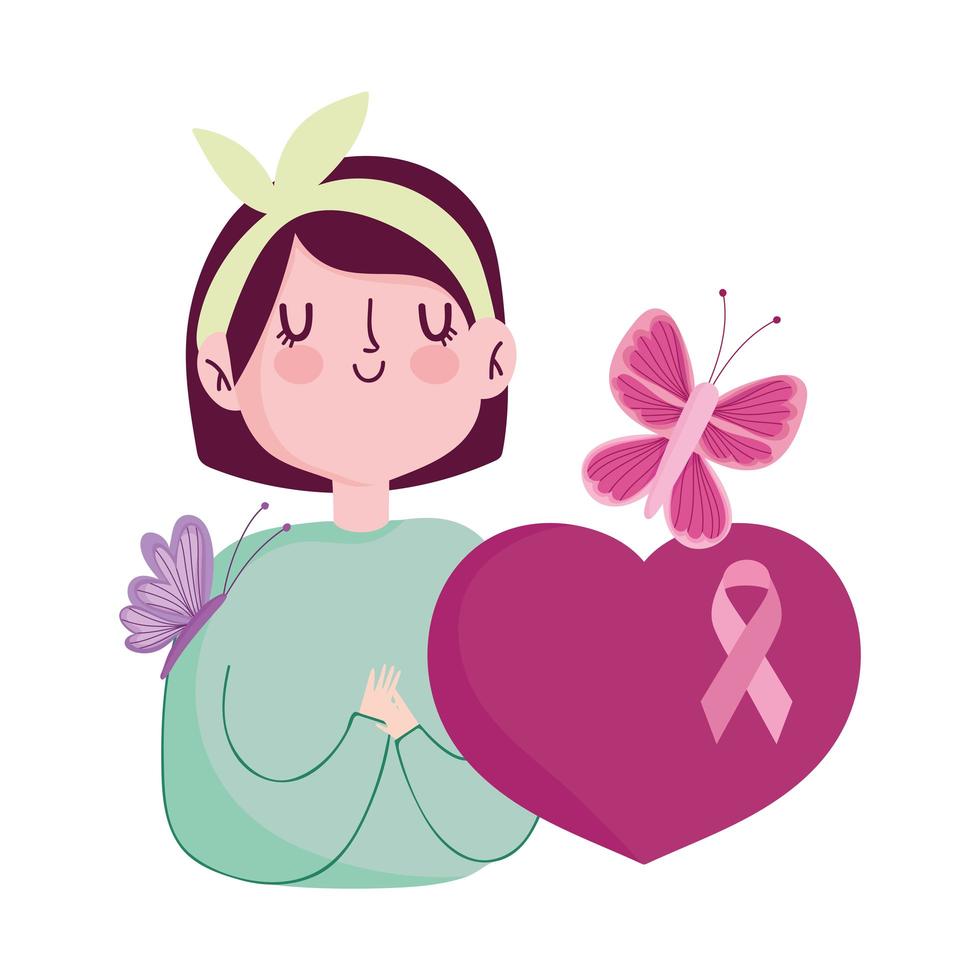 conciencia del cáncer de mama mujer flor mariposa corazón cinta vector