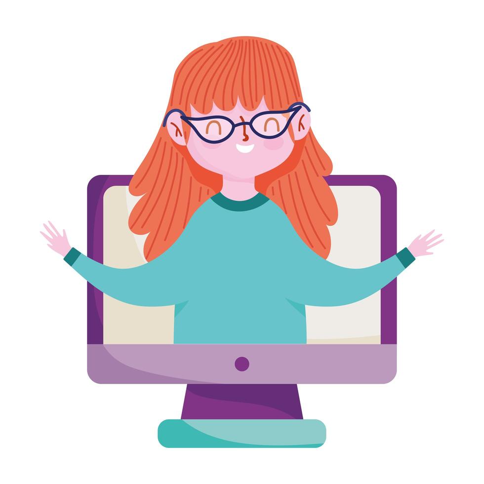 happy teachers day, computer teacher in video class, isolated icon