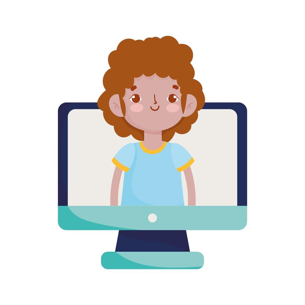 school, computer and boy video class, isolated icon white background vector