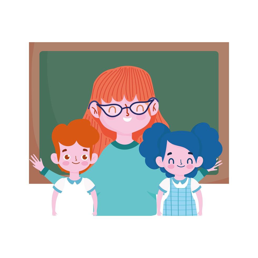 happy teachers day, cute teacher with smiling childrens in classroom vector