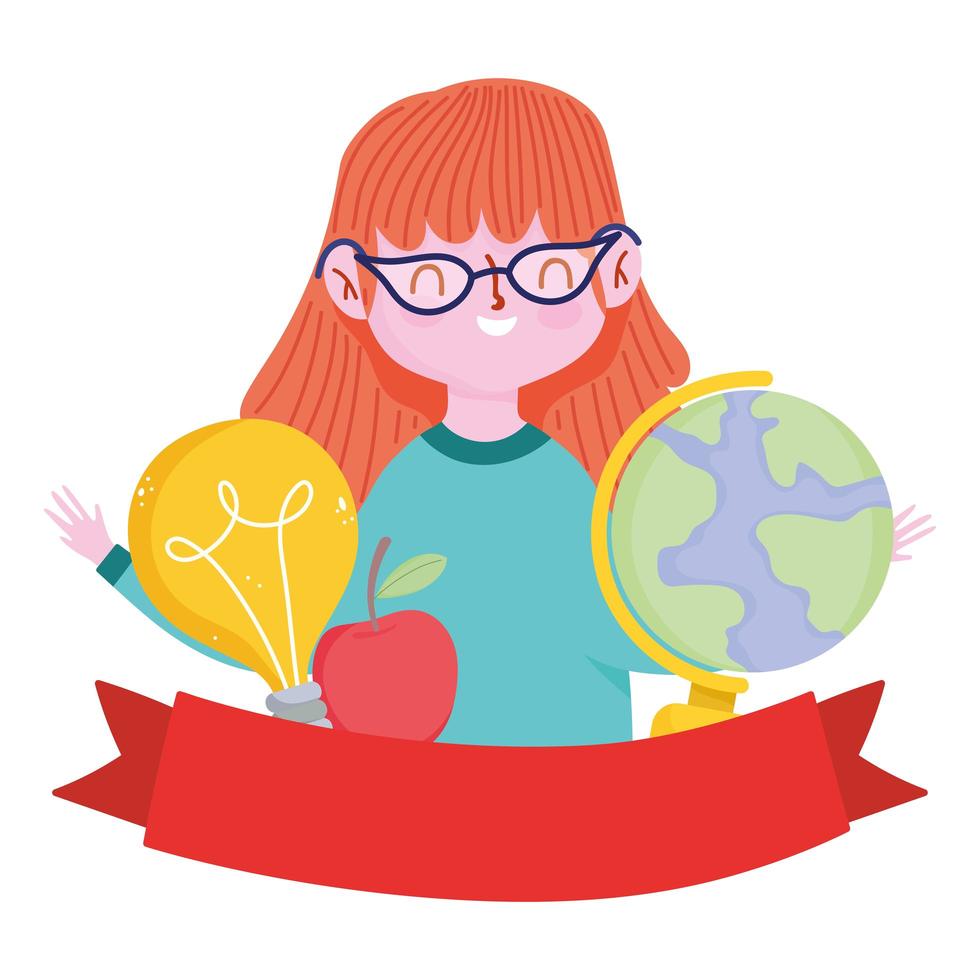 happy teachers day, teacher cartoon school map and apple vector