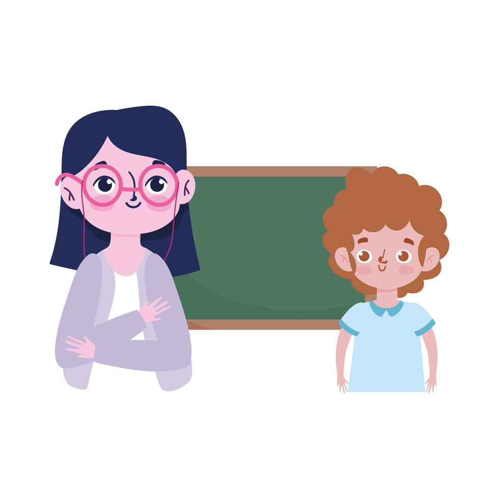 happy teachers day, teacher and boy student chalkboard vector