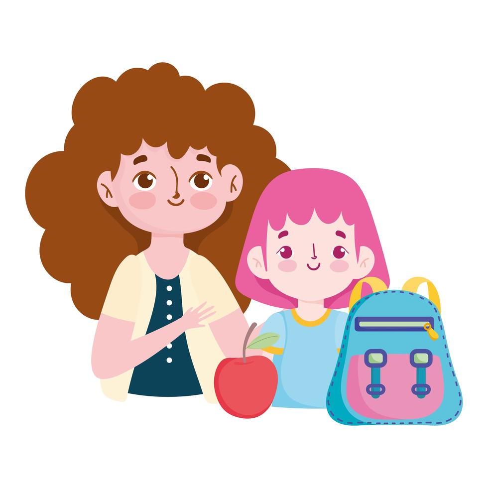 happy teachers day, teacher student with backpack and apple vector