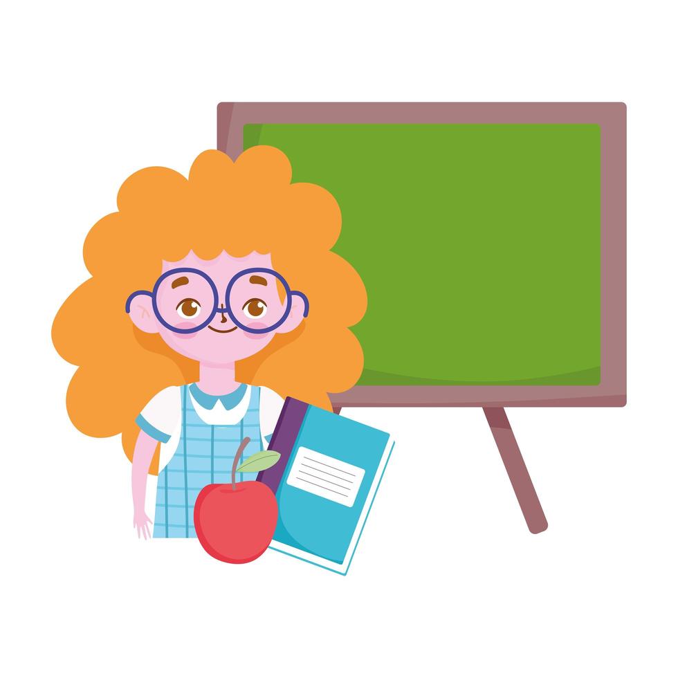 happy teachers day, student girl book apple and blackborard vector