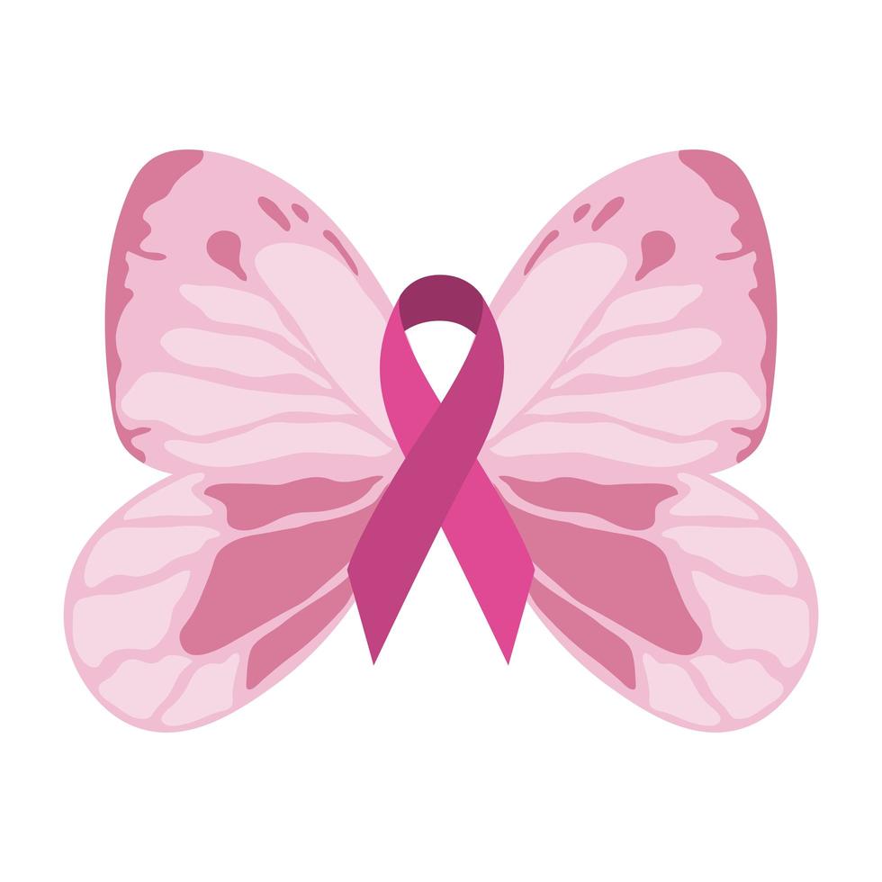 diseño de decoración de cinta rosa mariposa de conciencia de cáncer de mama vector