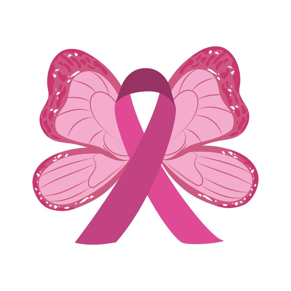 mes de concientización sobre el cáncer de mama cinta rosa alas diseño de mariposa vector