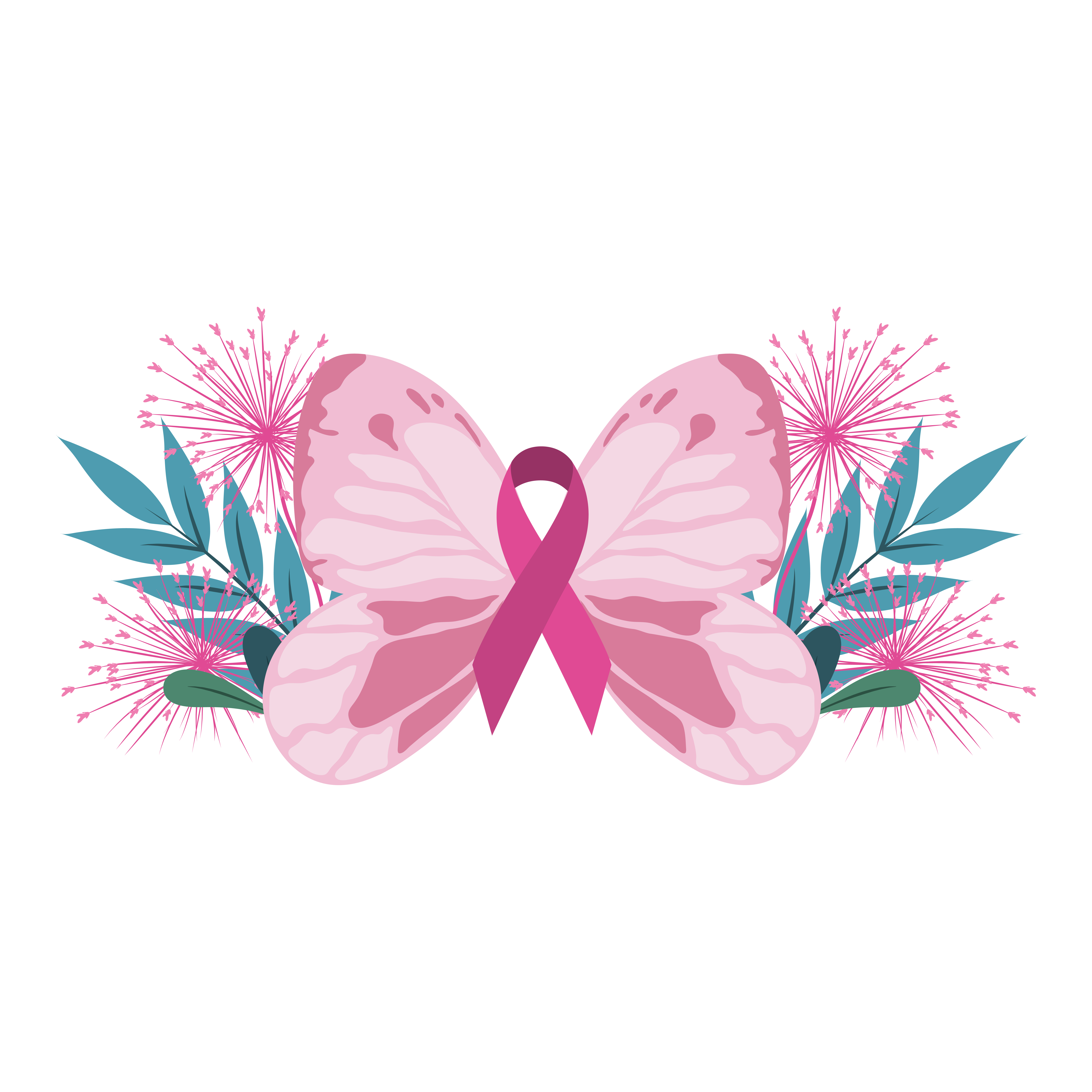 breast cancer awareness pink butterfly ribbon floral leaves decoration  1859450 Vector Art at Vecteezy