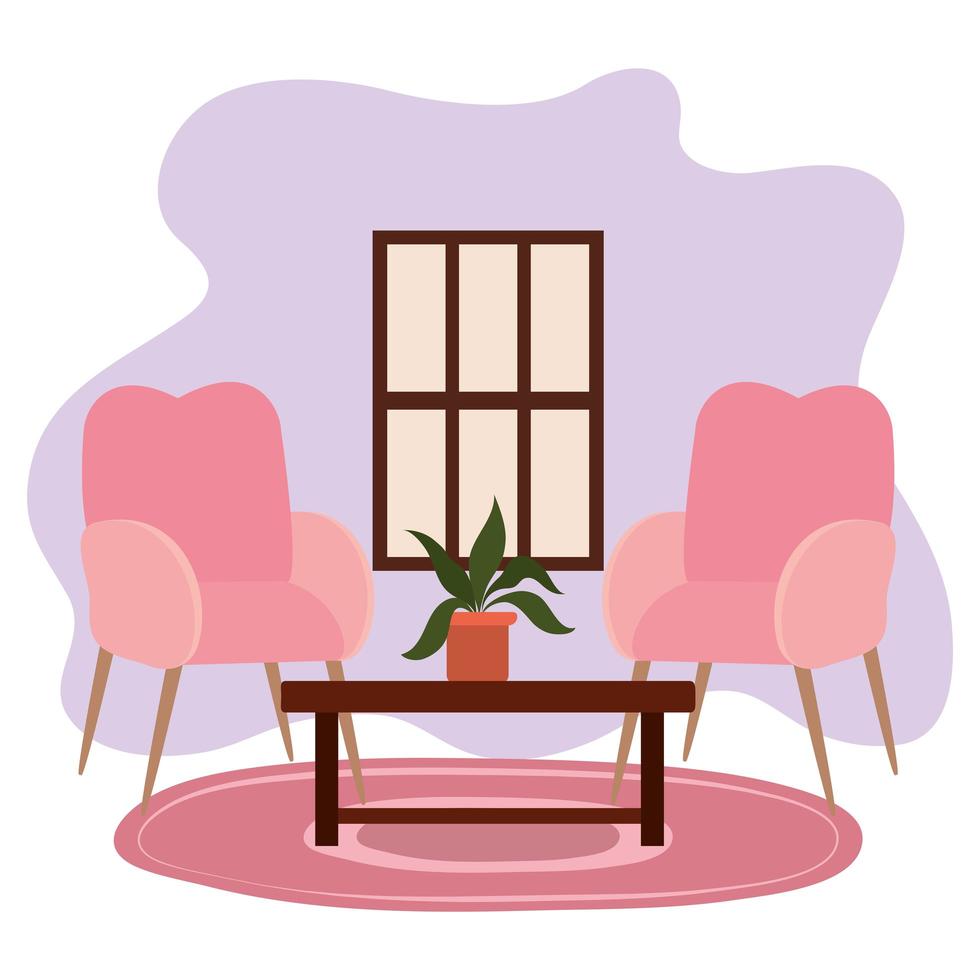 living room chairs table potted plant and window vector