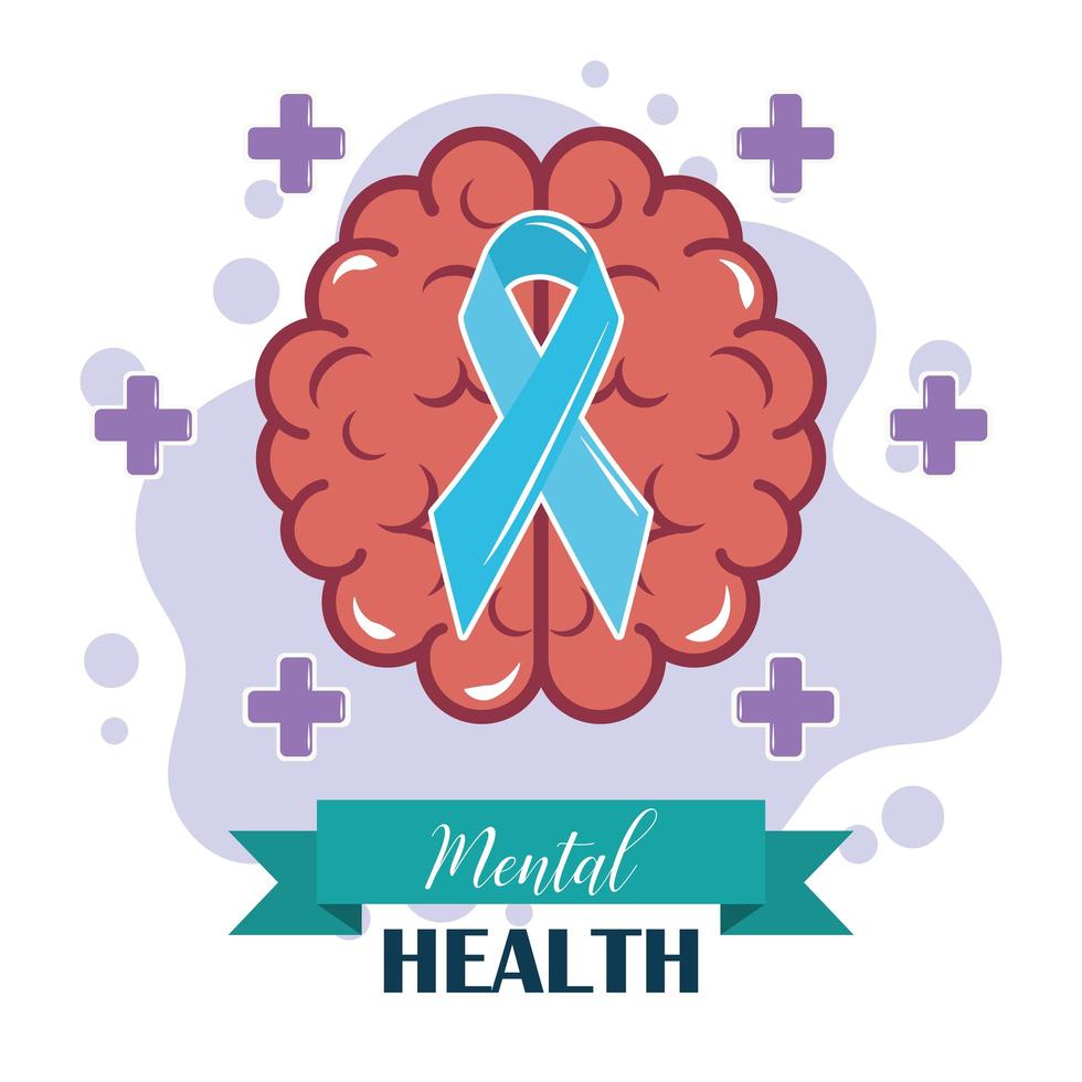 mental health day, human brain ribbon awareness, psychology medical treatment vector