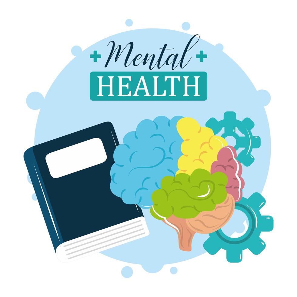 mental health day, colored brain treatment reading book vector