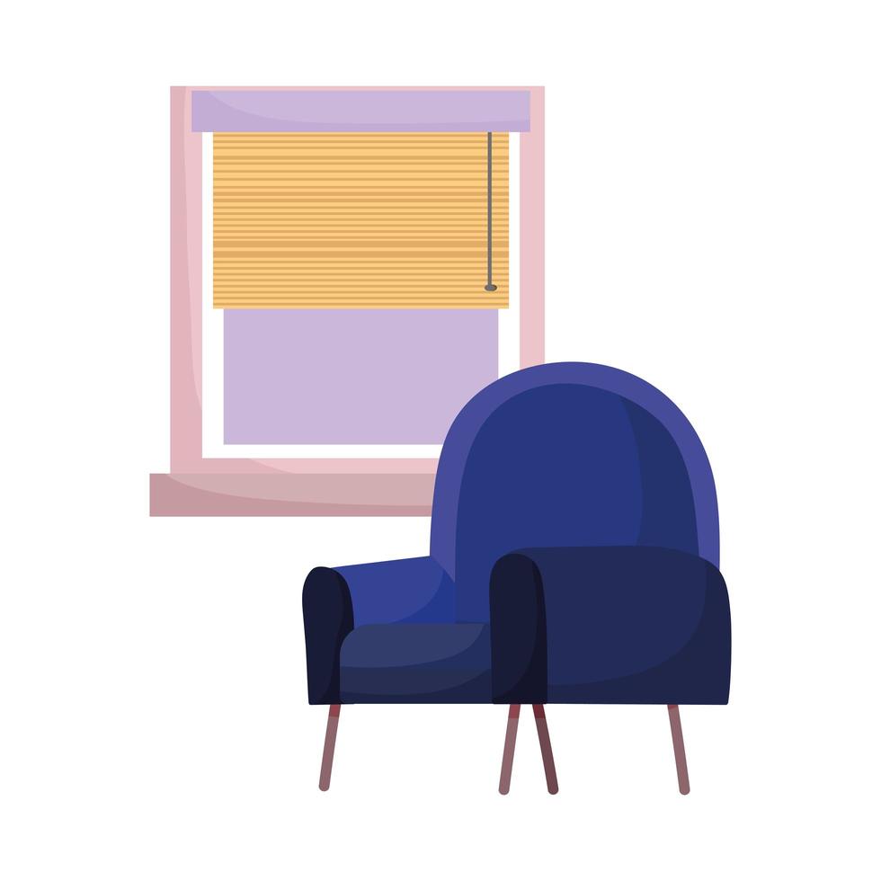 Silla azul y ventana interior diseño aislado fondo blanco. vector