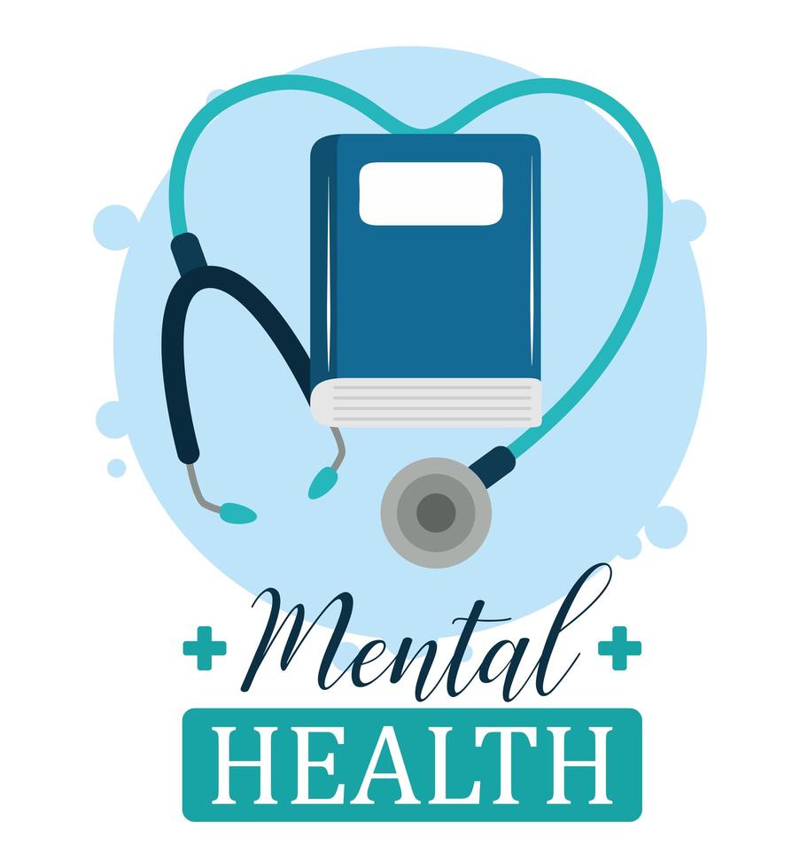 mental health day, stethoscope book psychology medical treatment vector