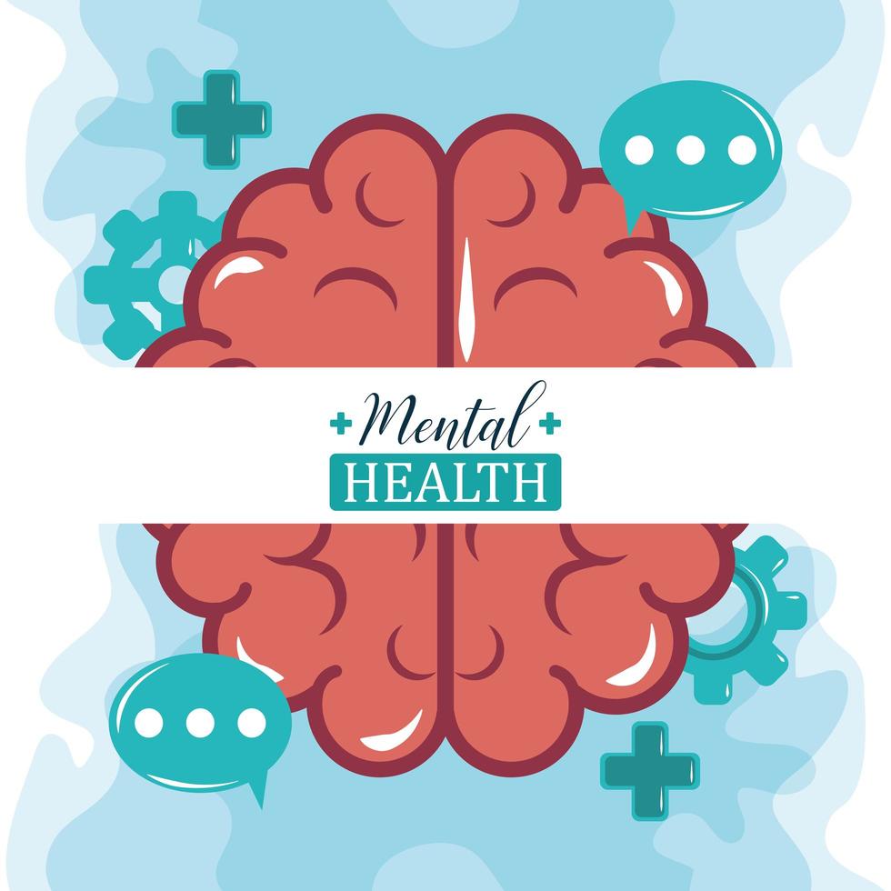 mental health day, human brain speech bubbles activity, psychology medical treatment vector