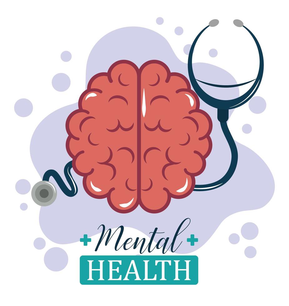 mental health day, stethoscope human brain psychology medical treatment vector