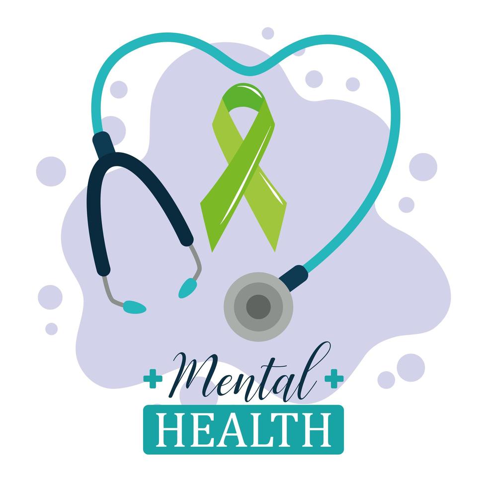 día de la salud mental, cinta verde estetoscopio psicología tratamiento médico vector