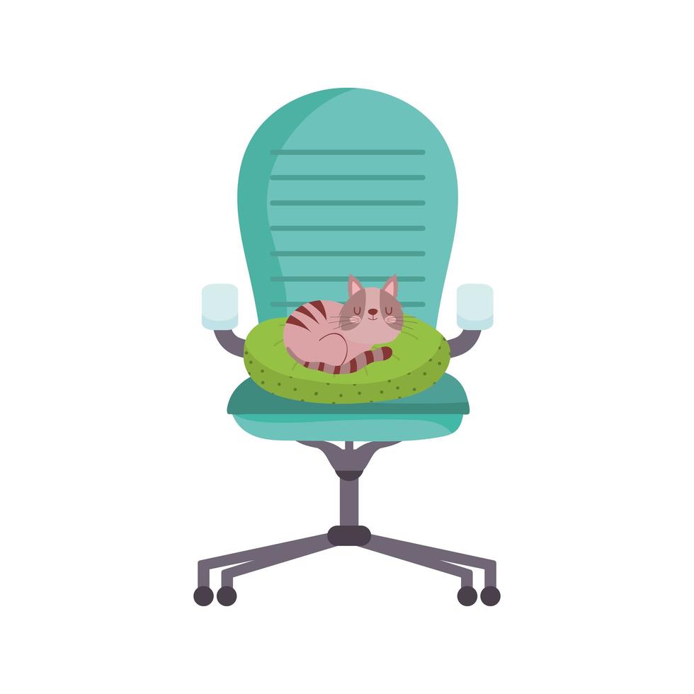 Gato descansando sobre un cojín en una silla de diseño aislado fondo blanco. vector