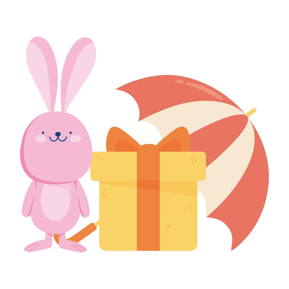cute rabbit with gift box and umbrella autumn season icon style vector