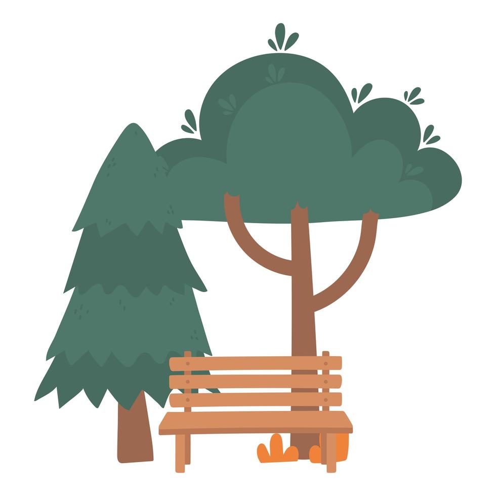 pine trees foliage bench park nature isolated icon style vector