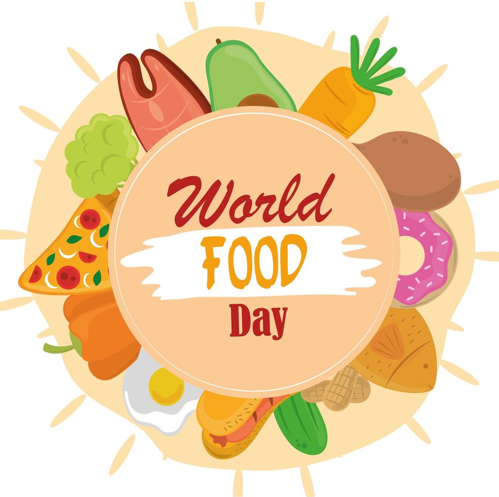 world food day, healthy lifestyle meal frame with circle shape vector