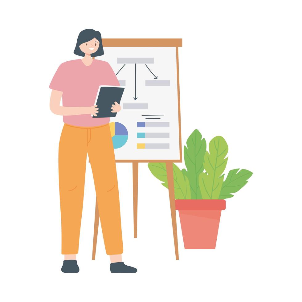 businesswoman with report board presentation folder and plant vector