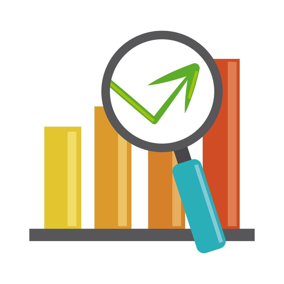 data analysis, statistics arrow profit finance economy magnifier flat icon vector