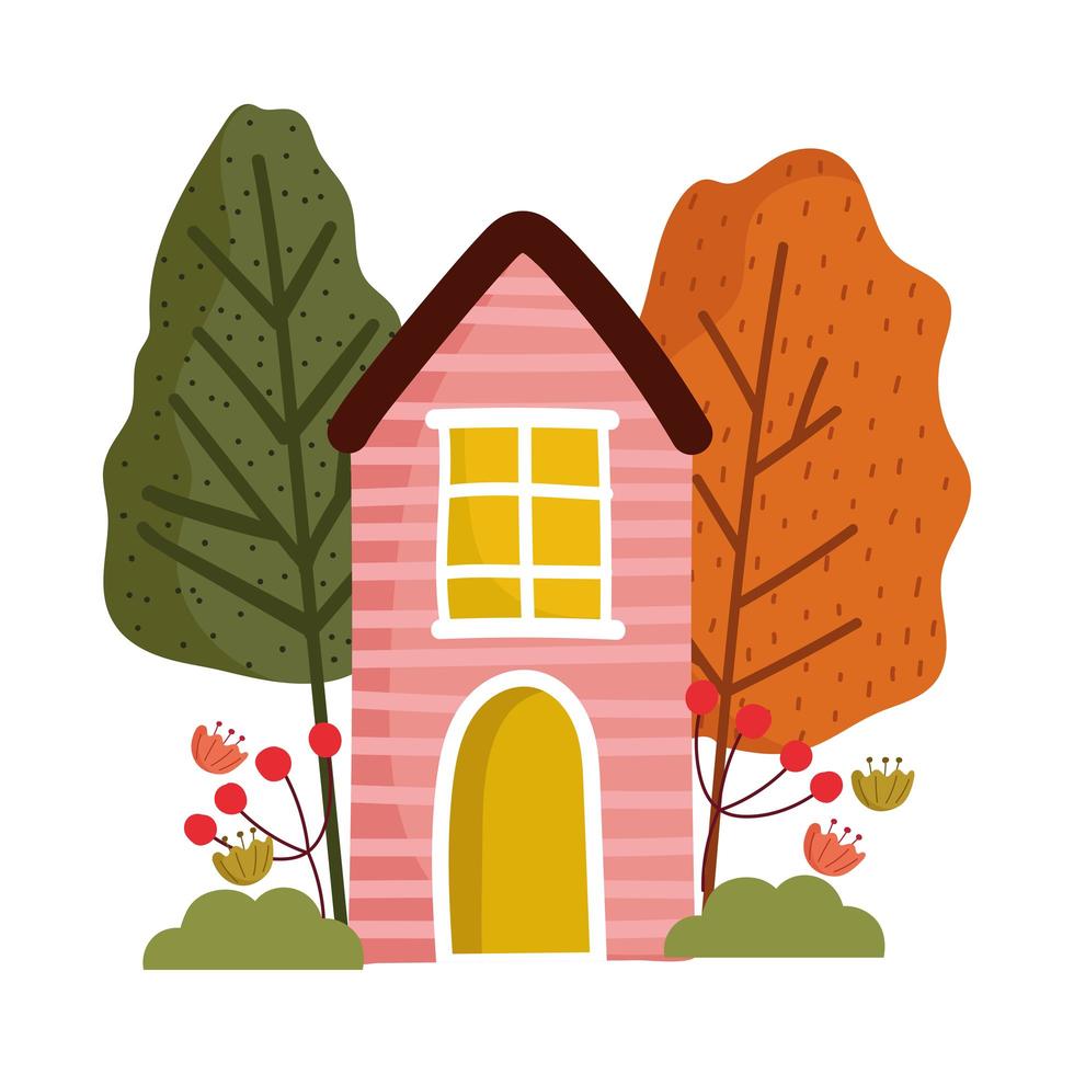 countryside house trees leaves nature isolated design white background vector