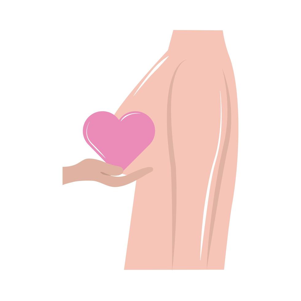 breast cancer awareness month, hand holding heart body female, healthcare concept flat icon style vector