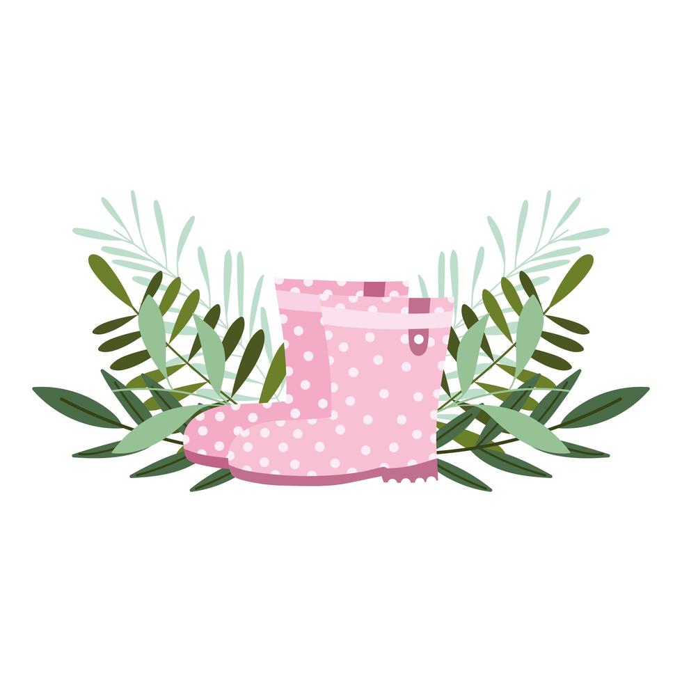happy garden, dotted boots and foliage natural vector