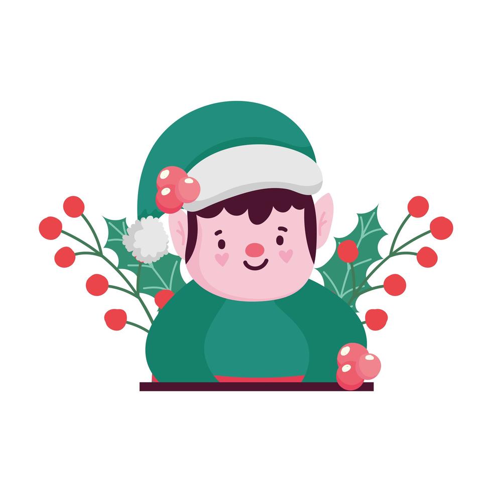 feliz navidad, ayudante de personaje, decoración de bayas de acebo, diseño aislado vector