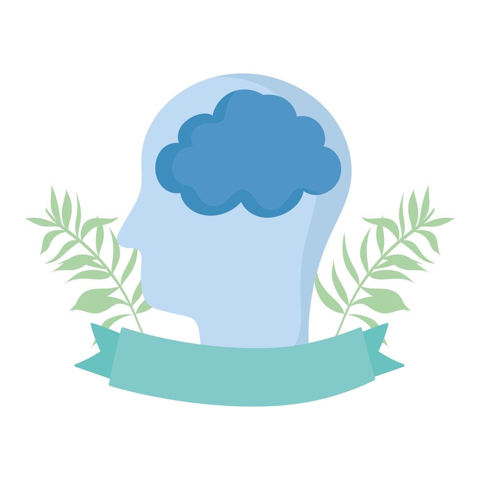 world mental health day, profile head brain emblem isolated design vector