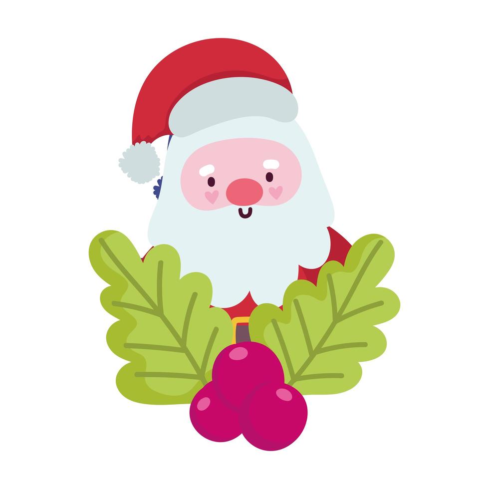 merry christmas, santa claus cartoon holly berry celebration, isolated design vector