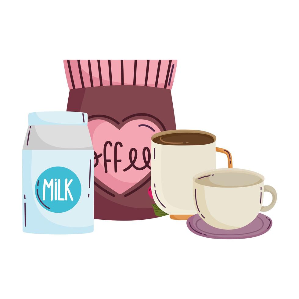 coffee brewing methods, milk box pack and kettle vector