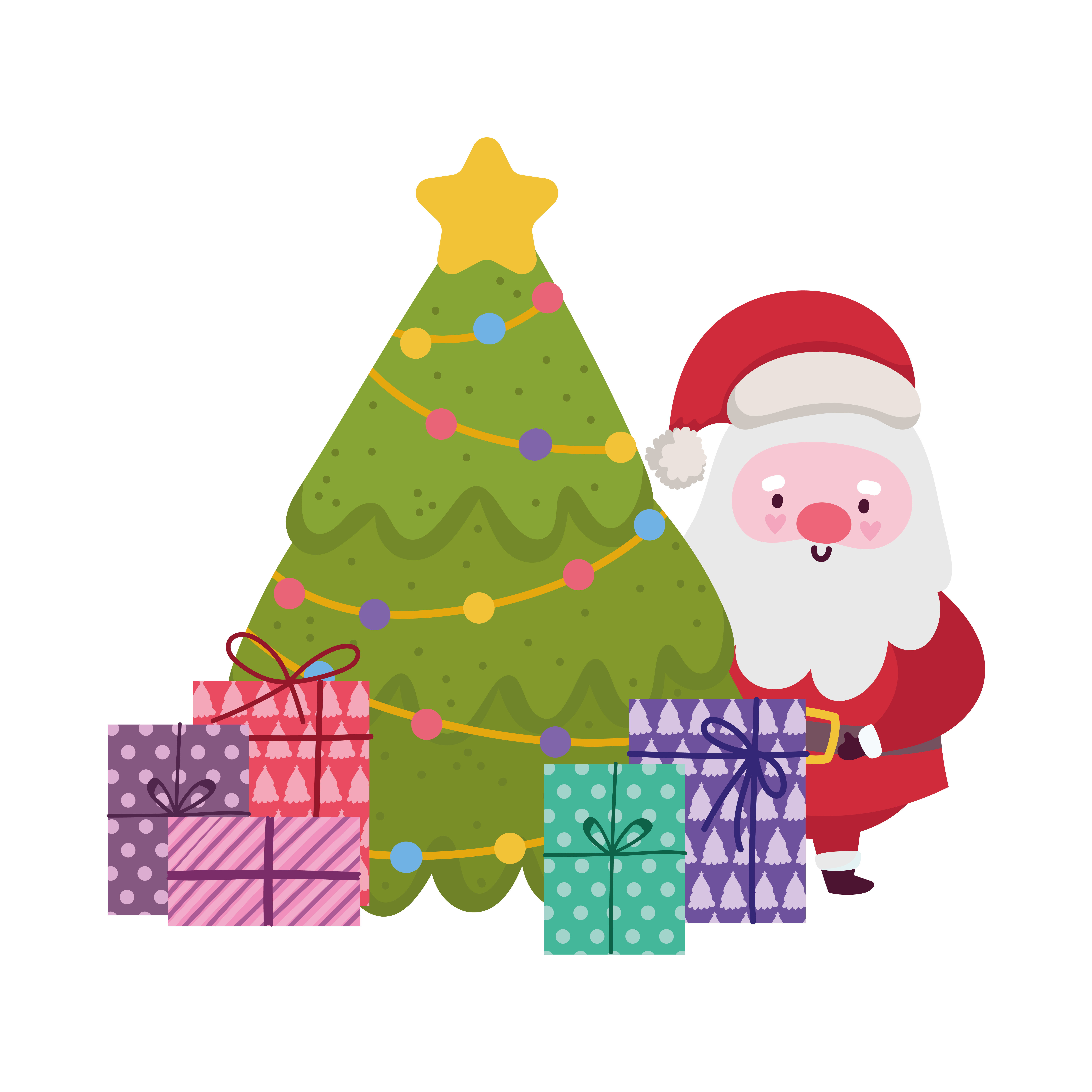 merry christmas, cute santa claus tree and gift boxes celebration, isolated  design 1859843 Vector Art at Vecteezy