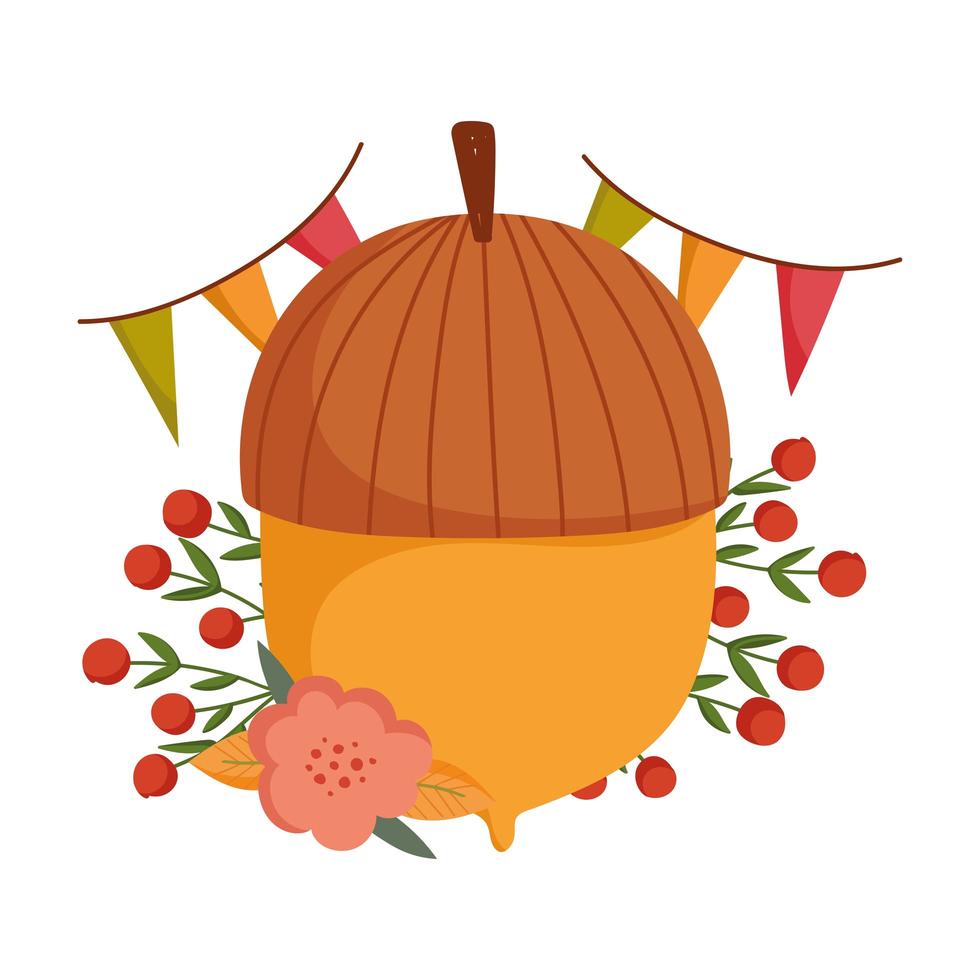 autumn acorn flower berries pennants decoration vector
