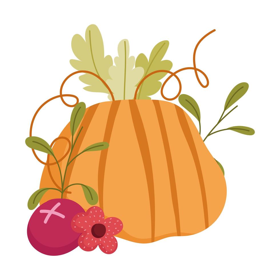 happy thanksgiving day, pumpkin flower fruit harvest celebration vector