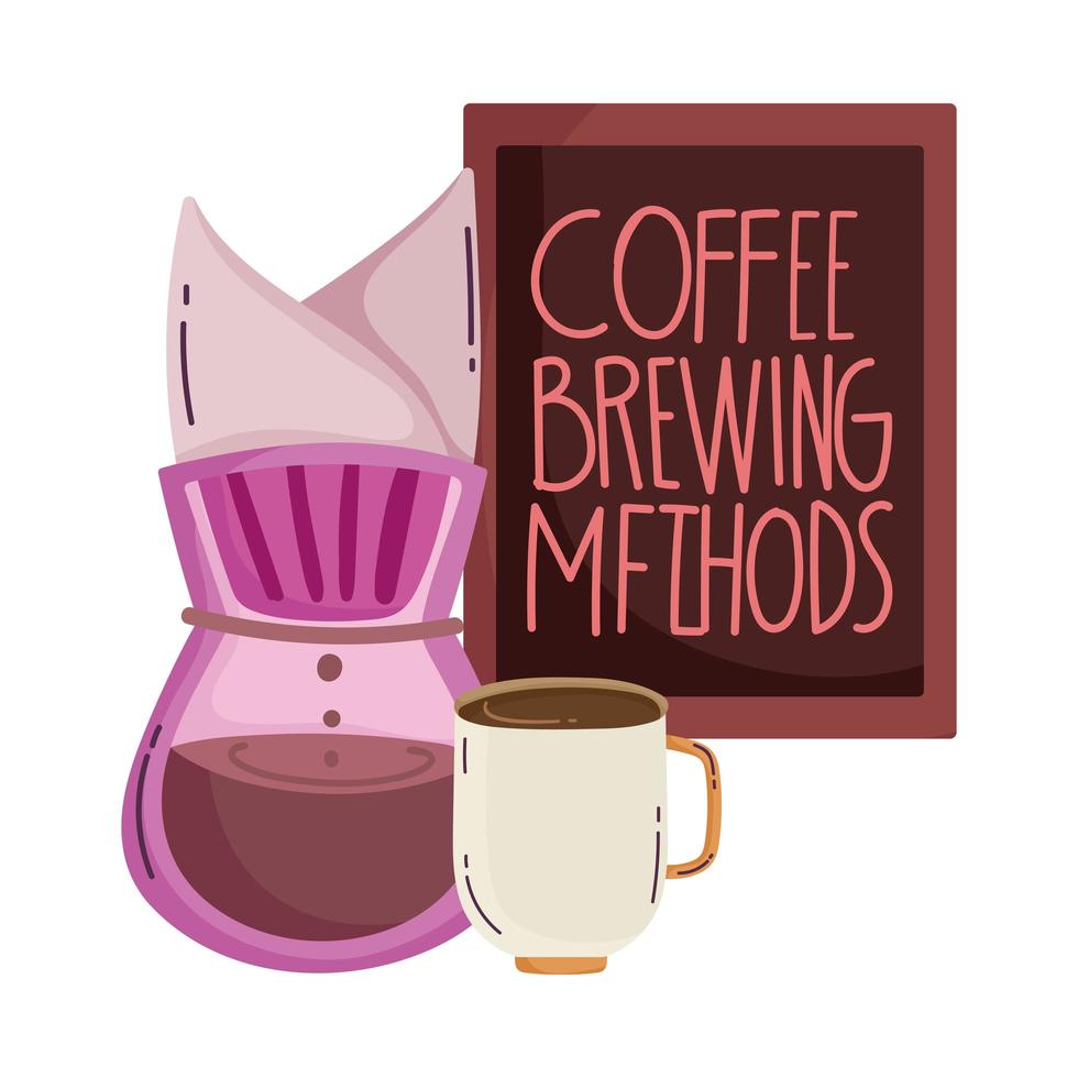 coffee brewing methods, drip cup and board menu vector