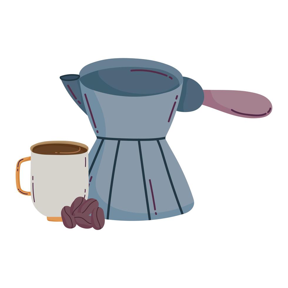 métodos de preparación de café, taza turca cezve y semillas vector