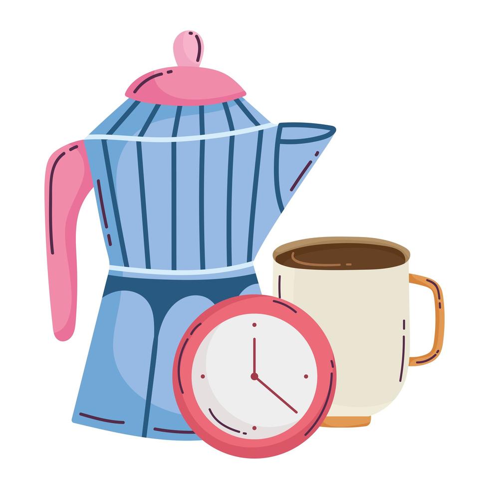 coffee brewing methods, moka pot cup and clock time vector