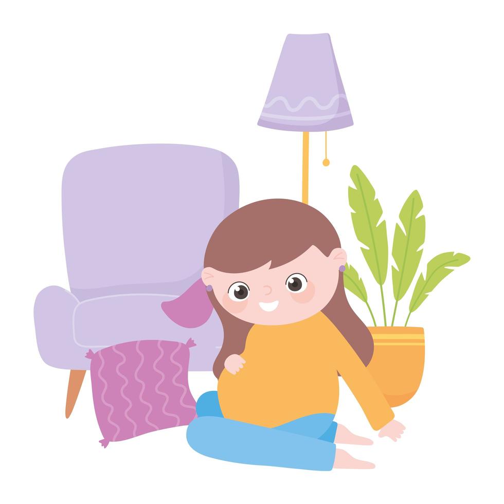 pregnancy and maternity, cute pregnant woman sitting in the floor room vector