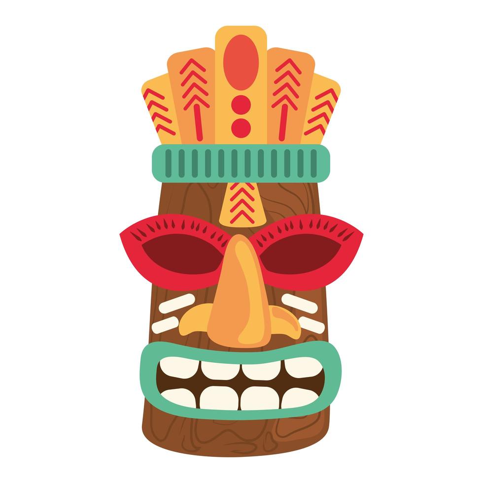 tiki tribal wooden mask decoration isolated on white background vector