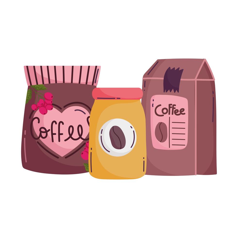 métodos de preparación de café, paquetes con producto de café y jarra vector