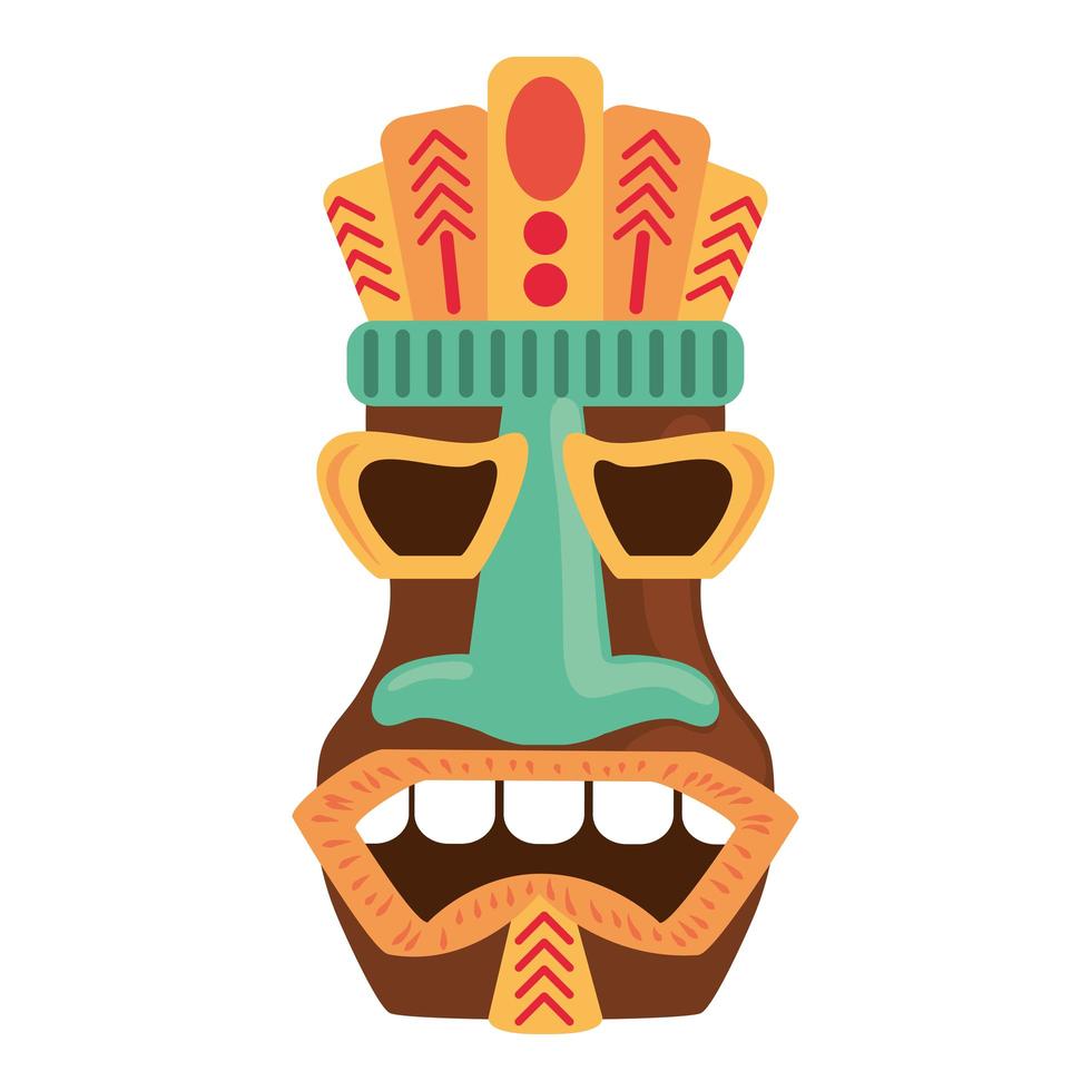 tiki tribal wooden antique mask isolated on white background vector