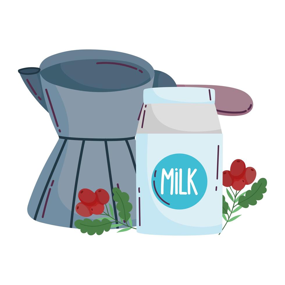 coffee brewing methods, turkish cezve milk box and beans vector