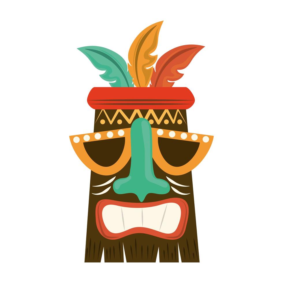 Máscara polinesia de madera tribal tiki aislado sobre fondo blanco. vector