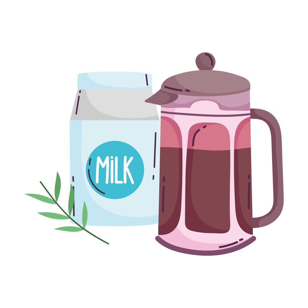 coffee brewing methods, french press and milk box vector