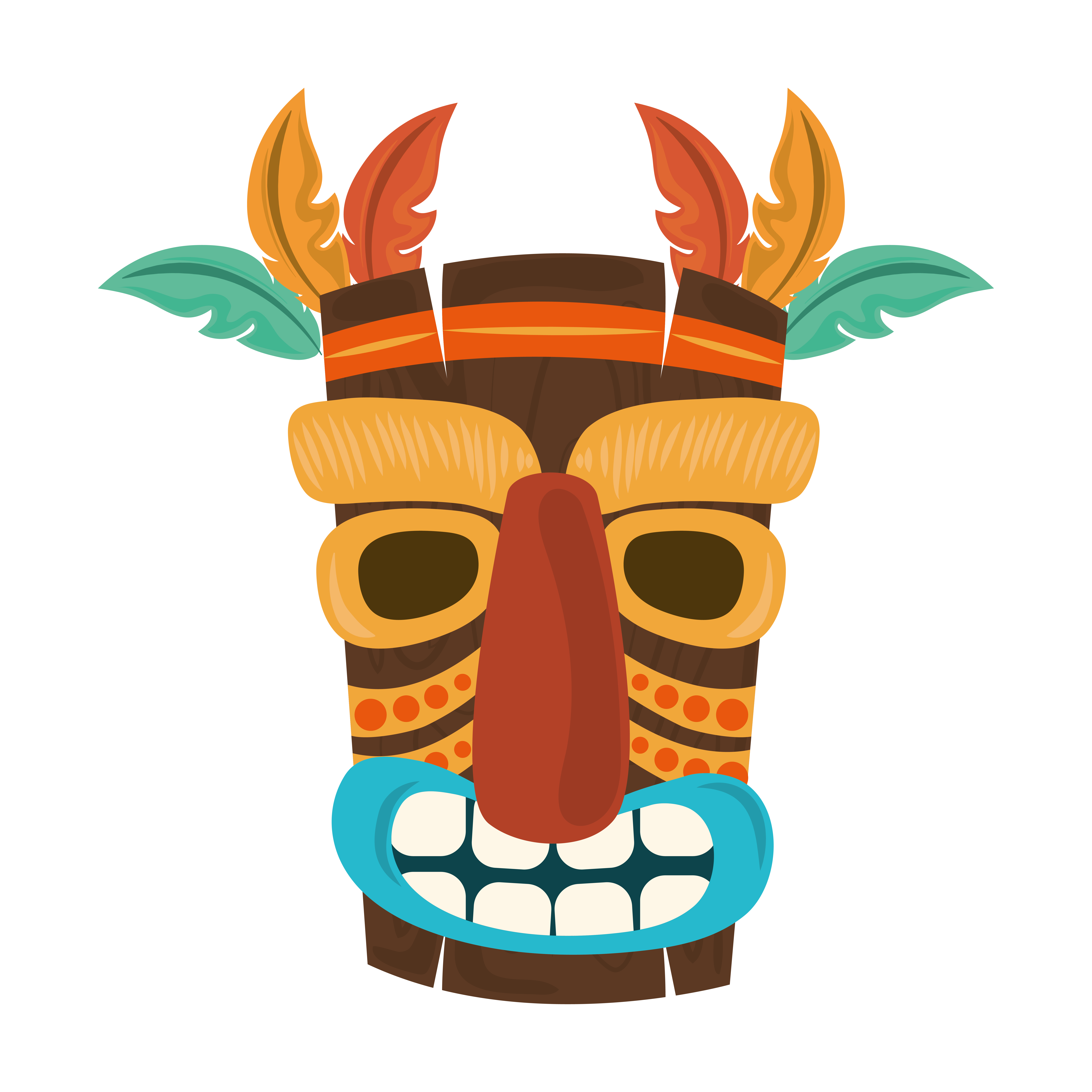 tiki tribal wooden mask feather decoration isolated on white background  1859981 Vector Art at Vecteezy