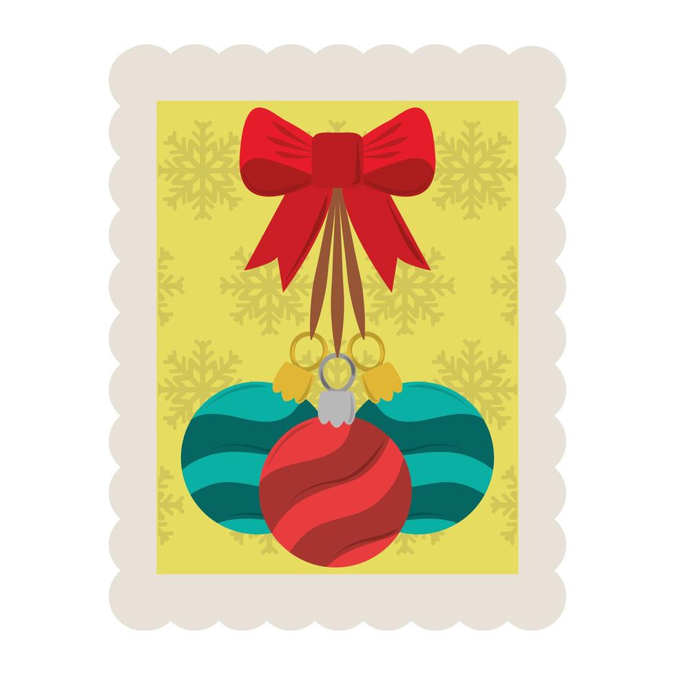 merry christmas decorative balls with bow stamp icon vector