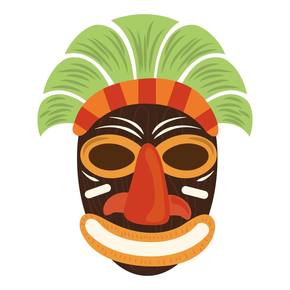 Máscara de talla de madera tribal tiki aislado sobre fondo blanco. vector