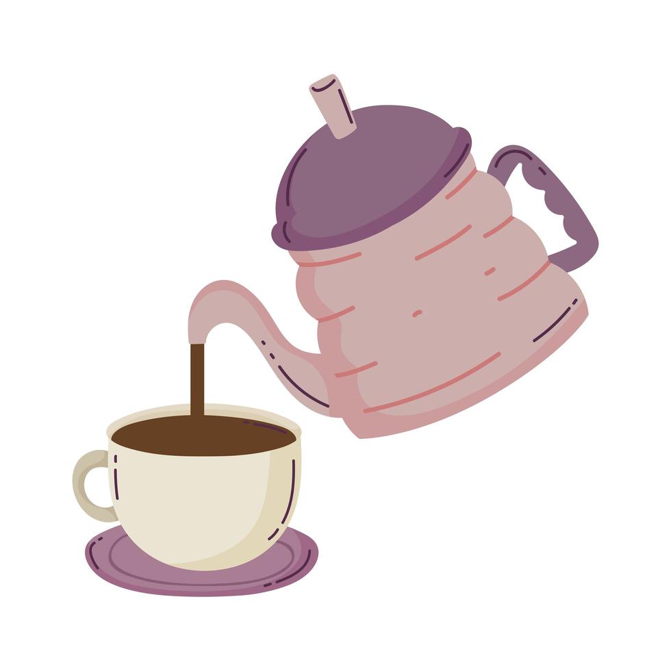 coffee brewing methods, kettle pouring coffee cup on saucer vector